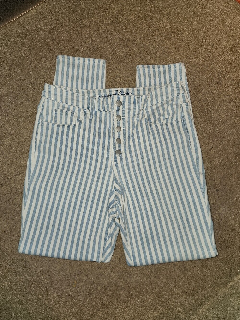 Universal Thread High-Rise Vertical Stripe Jeans in Light Blue and White